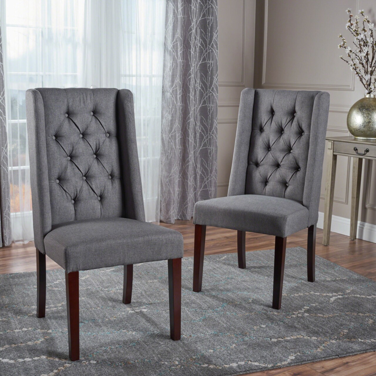 GDFStudio Billings Tufted Fabric High Back Dining Chairs Set of 2